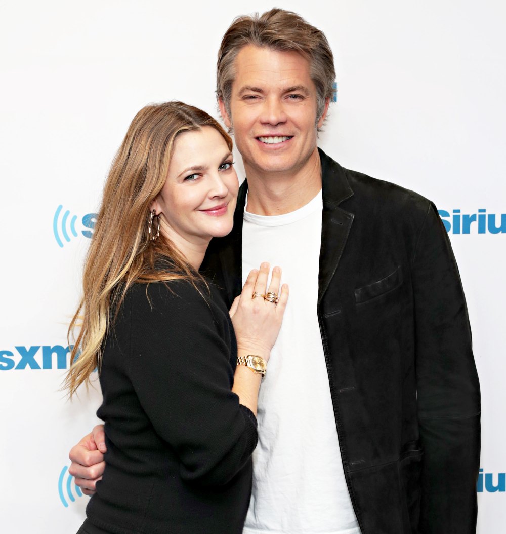 Drew Barrymore and Timothy Olyphant visit the SiriusXM studio in New York City.