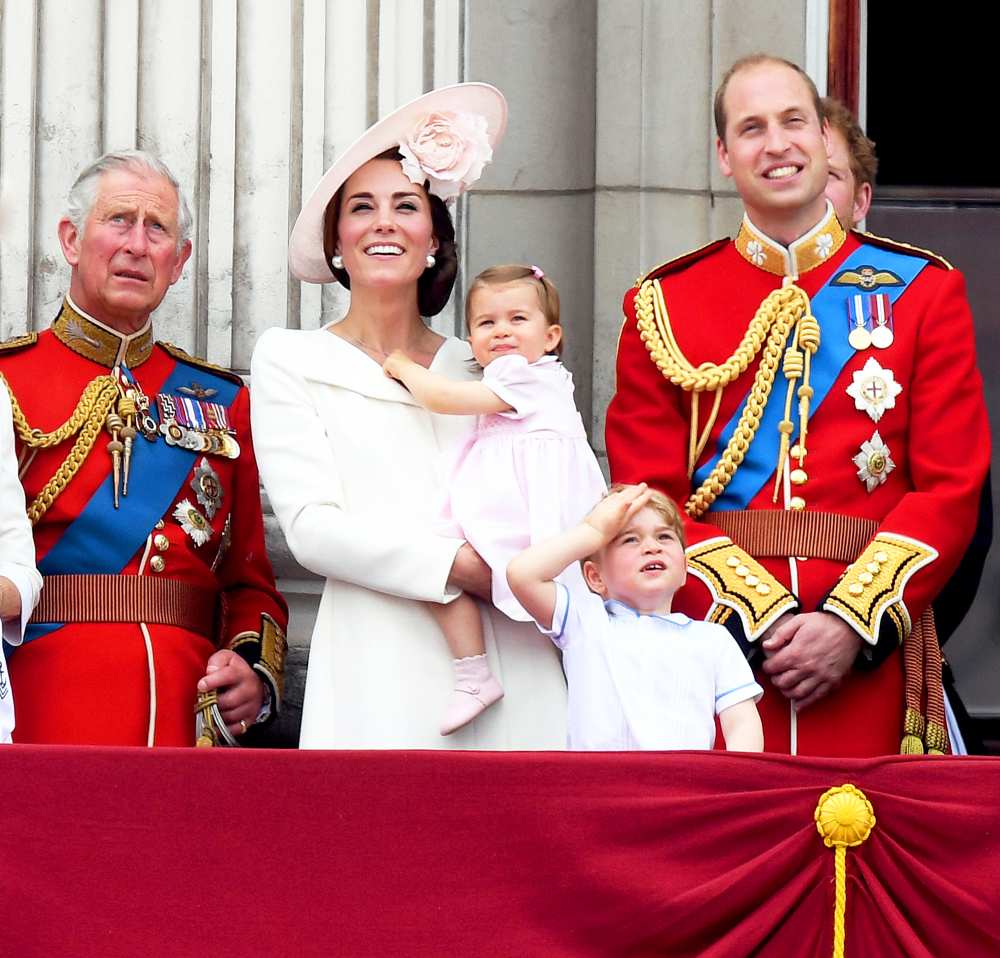 Prince Charles, Kate Middleton, Princess Charlotte, Prince George and Prince William on the balcony of Buckingham Palace following the Trooping the Colour ceremony to mark the Queen's official 90th Birthday on June 11, 2016 in London, England.