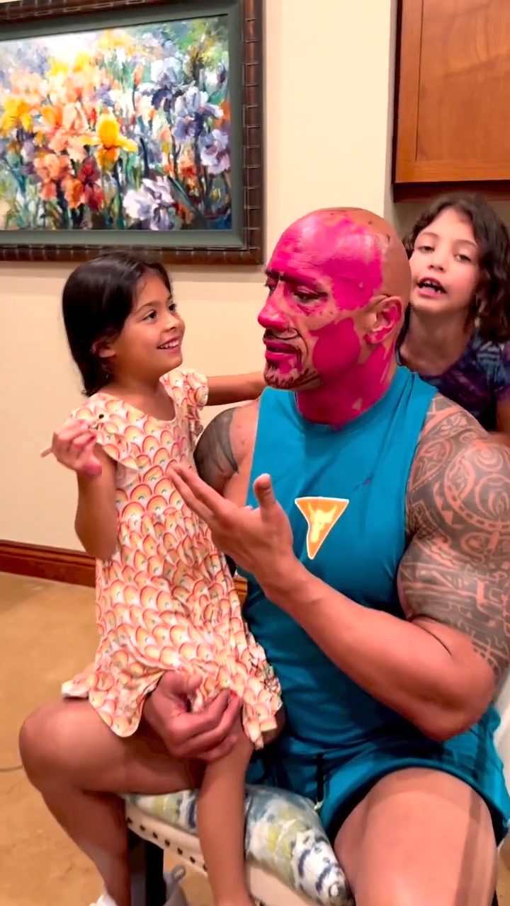 Daddy Makeover! Dwayne Johnson’s Kids Hilariously Cover His Face in Lipstick