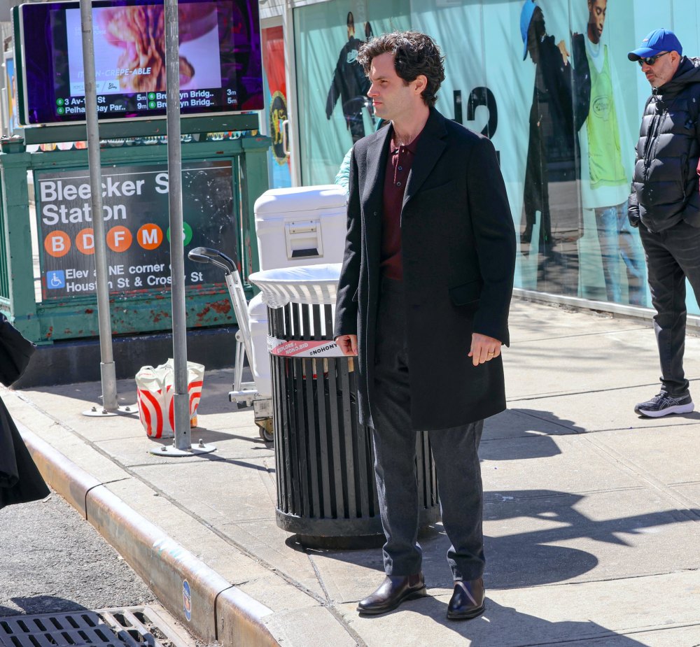 NEW YORK, NY - MARCH 25: Penn Badgley is seen on the film set of 'You' season 5 TV Series on March 25, 2024 in New York City. (Photo by Jose Perez/Bauer-Griffin/GC Images)