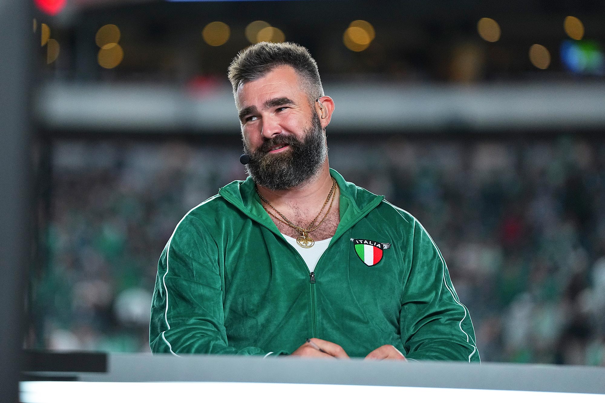 Jason Kelce Explains Why Viral Velour Tracksuit Had Italian Patches