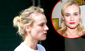 Diane Kruger goes makeup-free in jean jacket and baggy bottoms in Manhattan