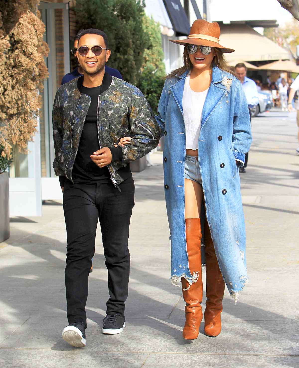 John Legend Street Style Los Angeles Brown Bomber Jacket