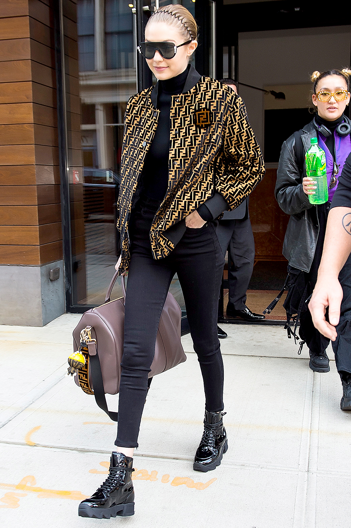 Gigi Hadid Street Style With White Ankle Boots And Blue Shades