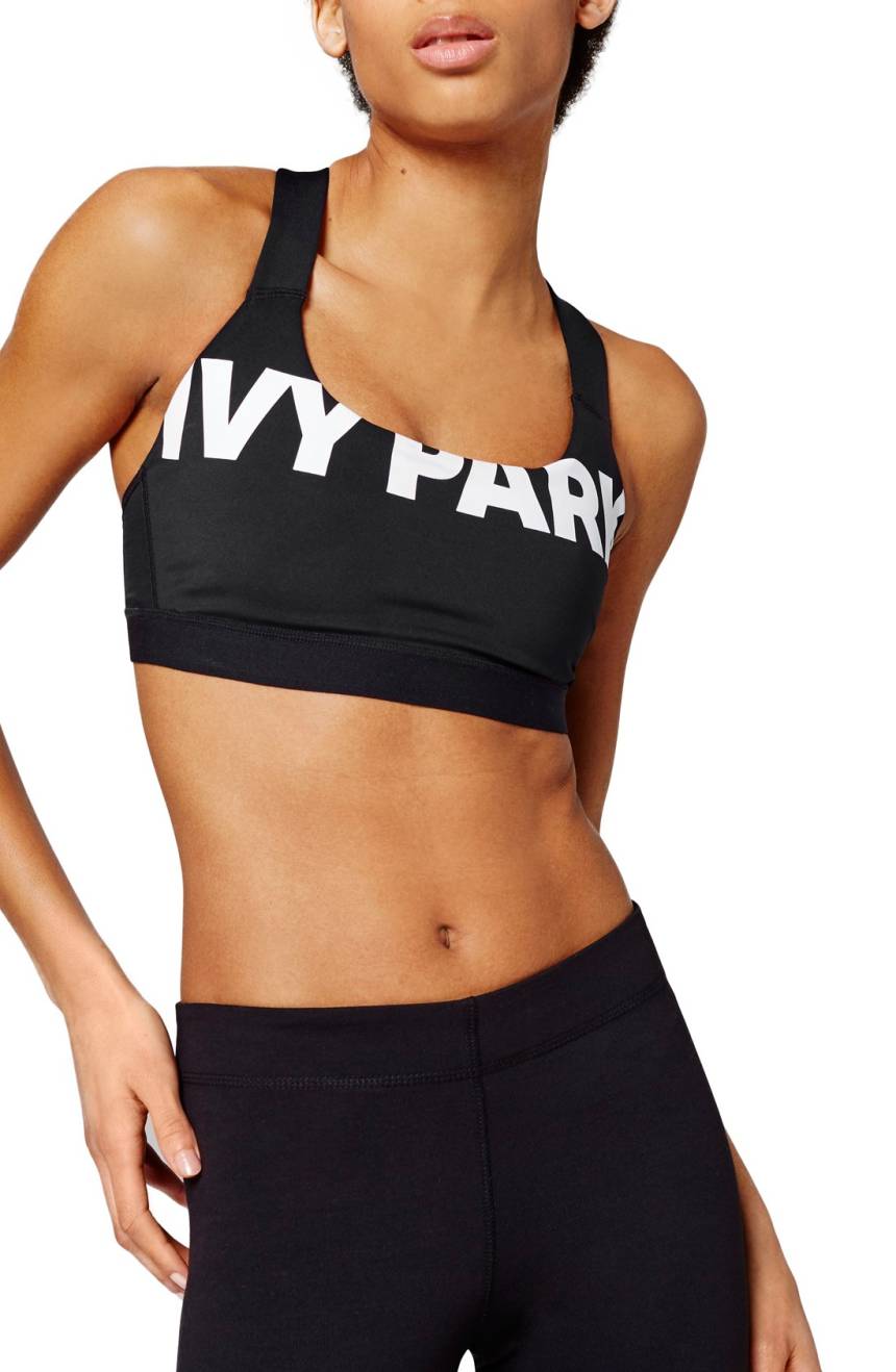 2016 Beyonce X Ivy Park Strappy Sports Bra Mesh Gray Black Logo