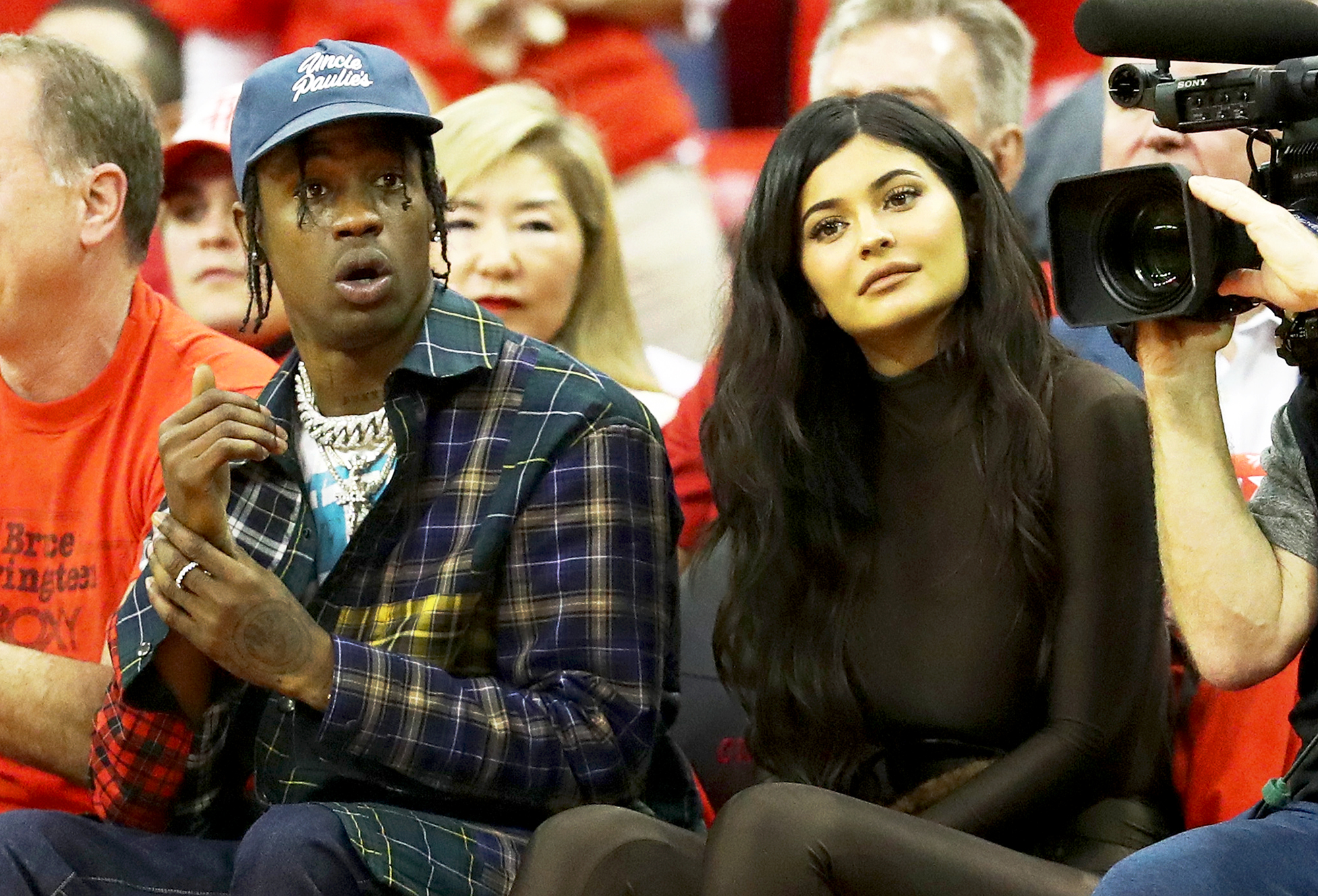 Kylie Jenner, Travis Scott Sit Courtside at Houston Rockets Game