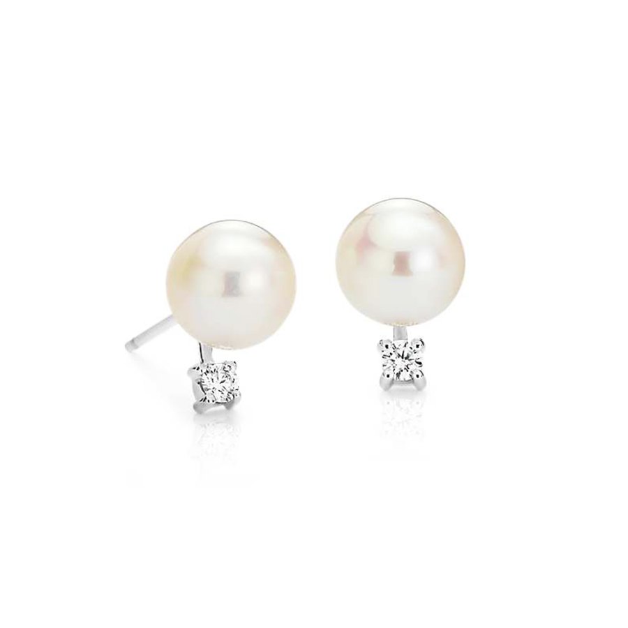 Blue Nile Freshwater Cultured Pearl and Diamond Stud Earrings