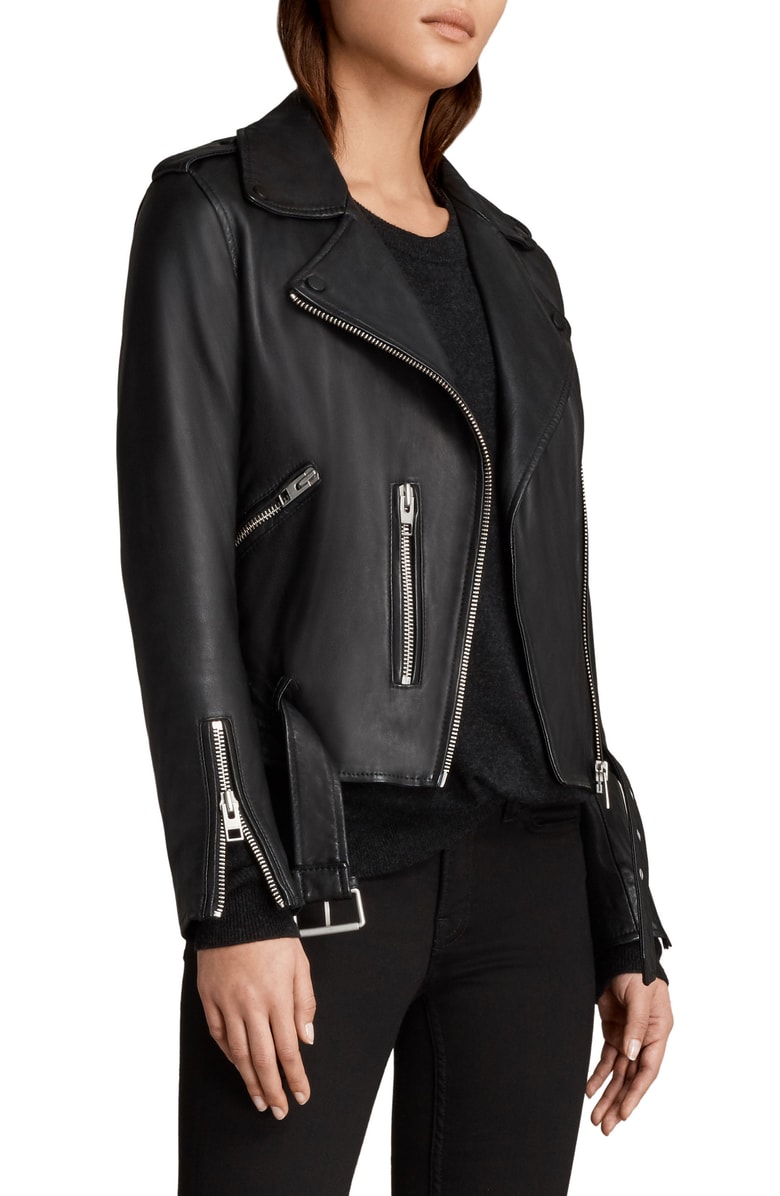 Buy ALL SAINTS LARK Regular Fit Leather Jacket | Black Color Men | AJIO LUXE