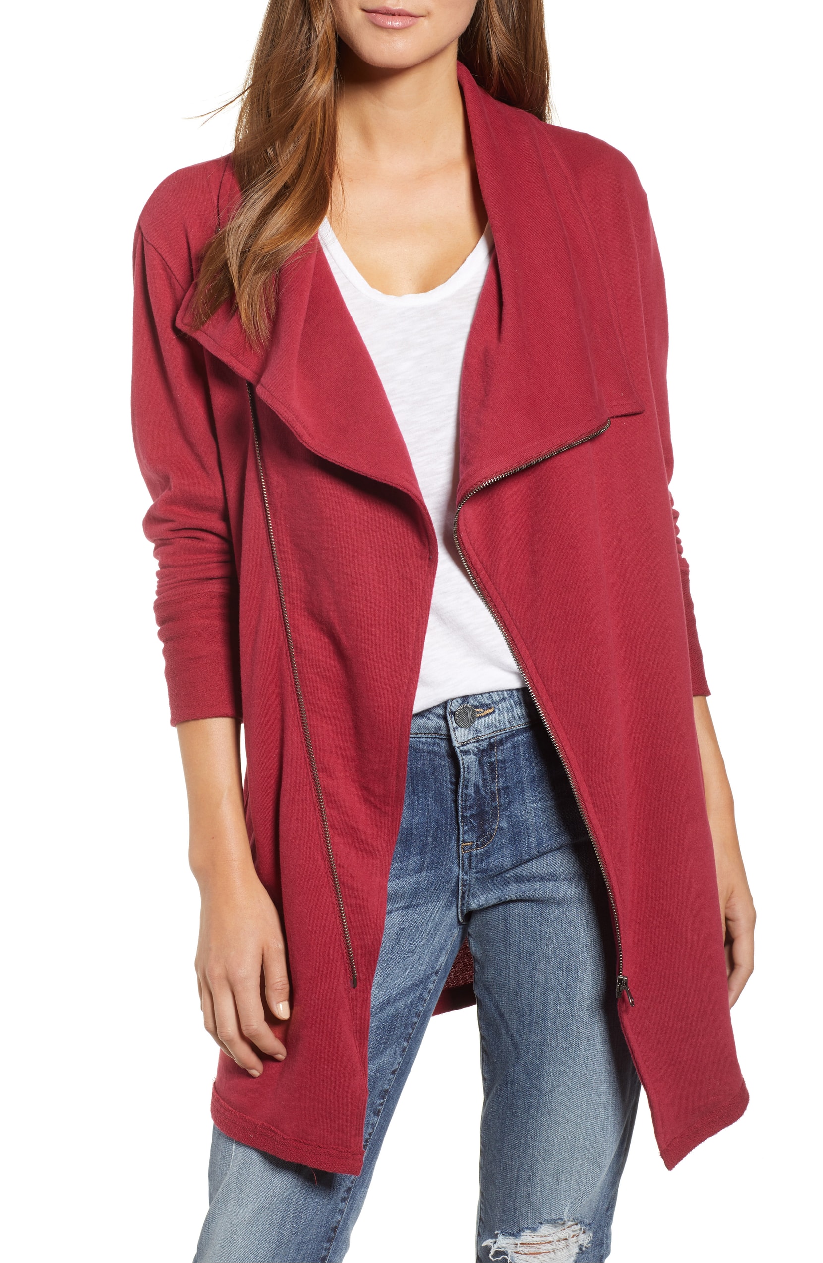 Caslon asymmetrical drape sales collar terry jacket