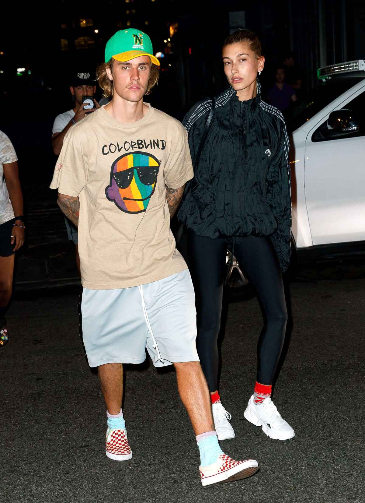 hailey baldwin and justin bieber are all smiles while justin shows off his  louis vuitton slippers as the couple stepped out in new york city-150219_10