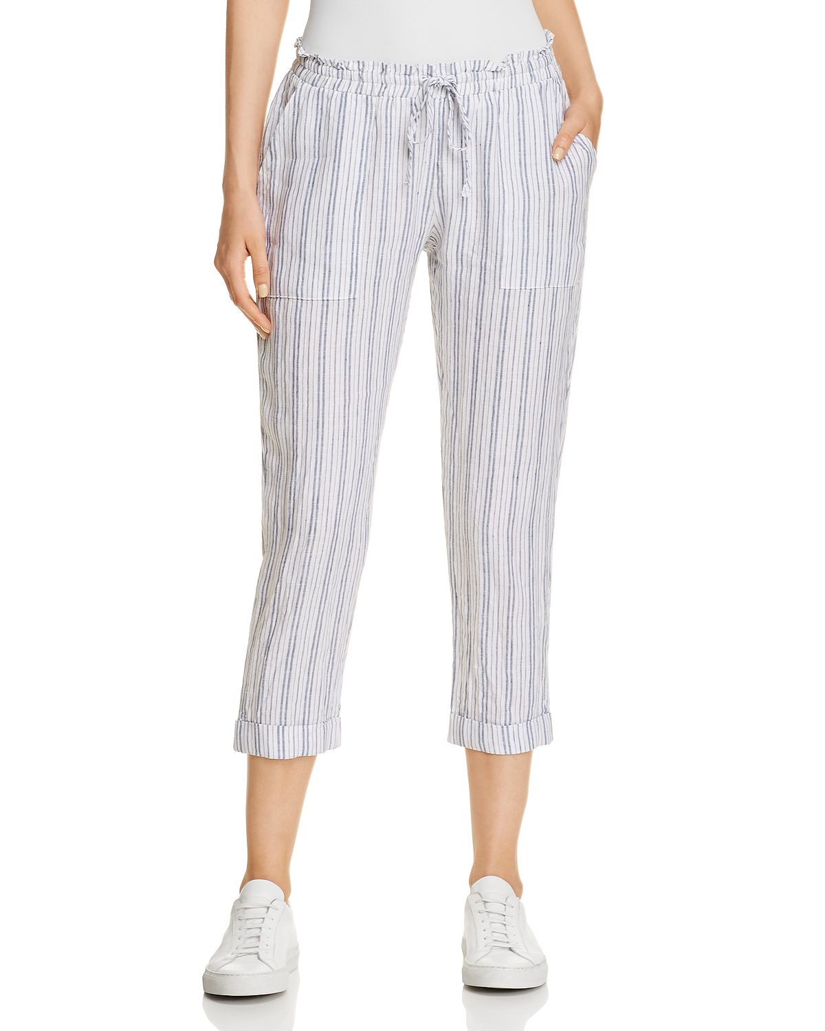 striped linen cropped pants