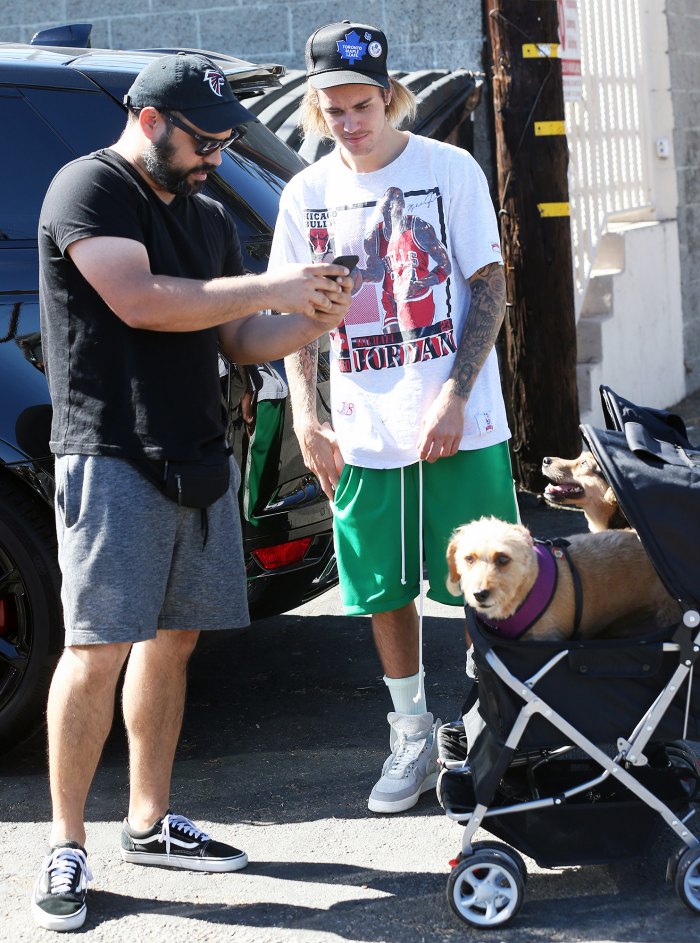 Justin Bieber Poses With Two Adorable Dogs in a Baby Stroller