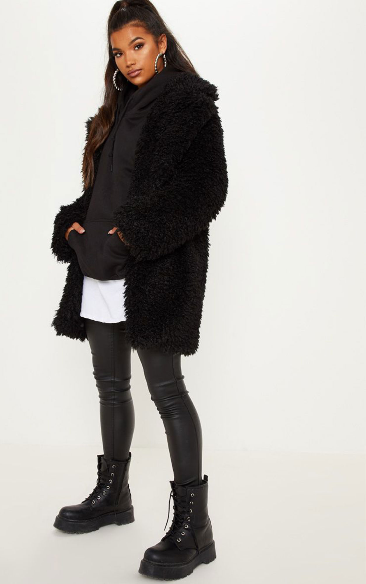 Black Faux Fur Midi Coats Inspired by Bella Hadid: Shop | Us Weekly