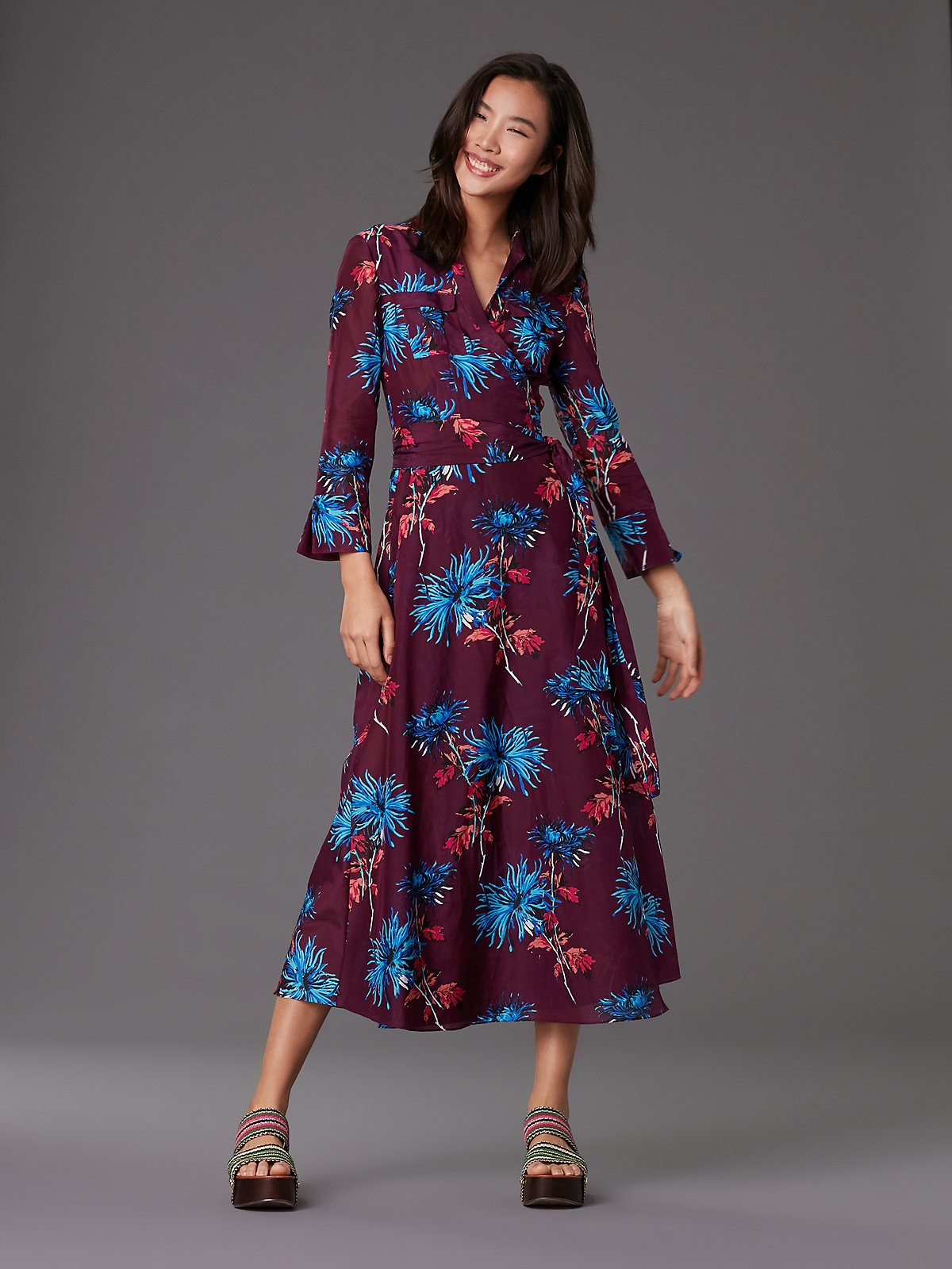 dvf collared wrap dress