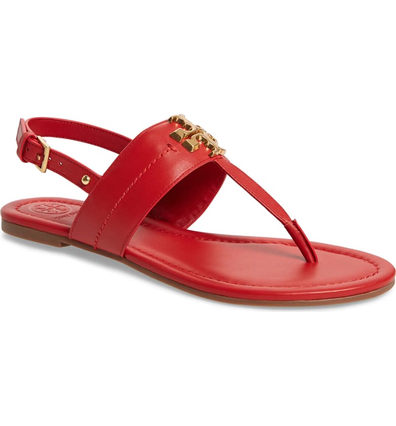 Tory Burch Everly Slide Brilliant Red Calf Leather Slip On Sandal Flat Size  5 