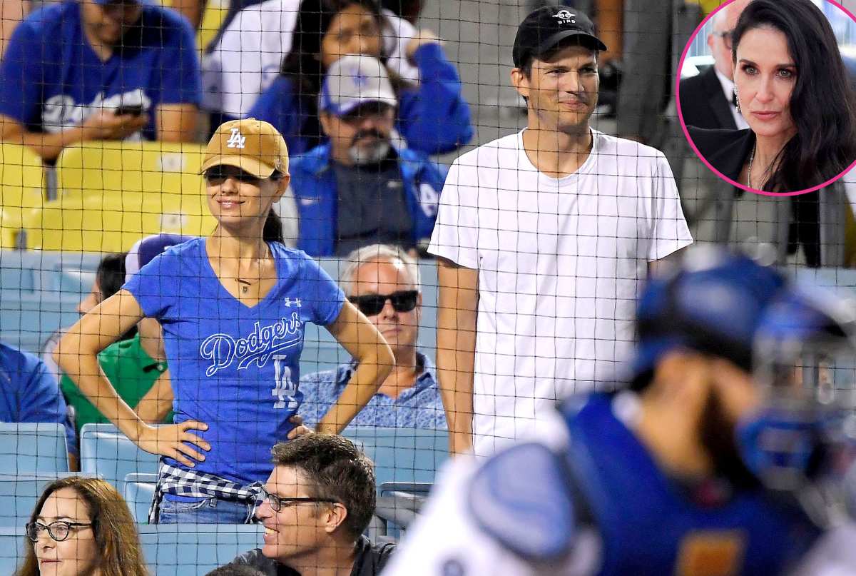 Mila Kunis wears pretty camisole as she catches a Dodgers game with fiance  Ashton Kutcher