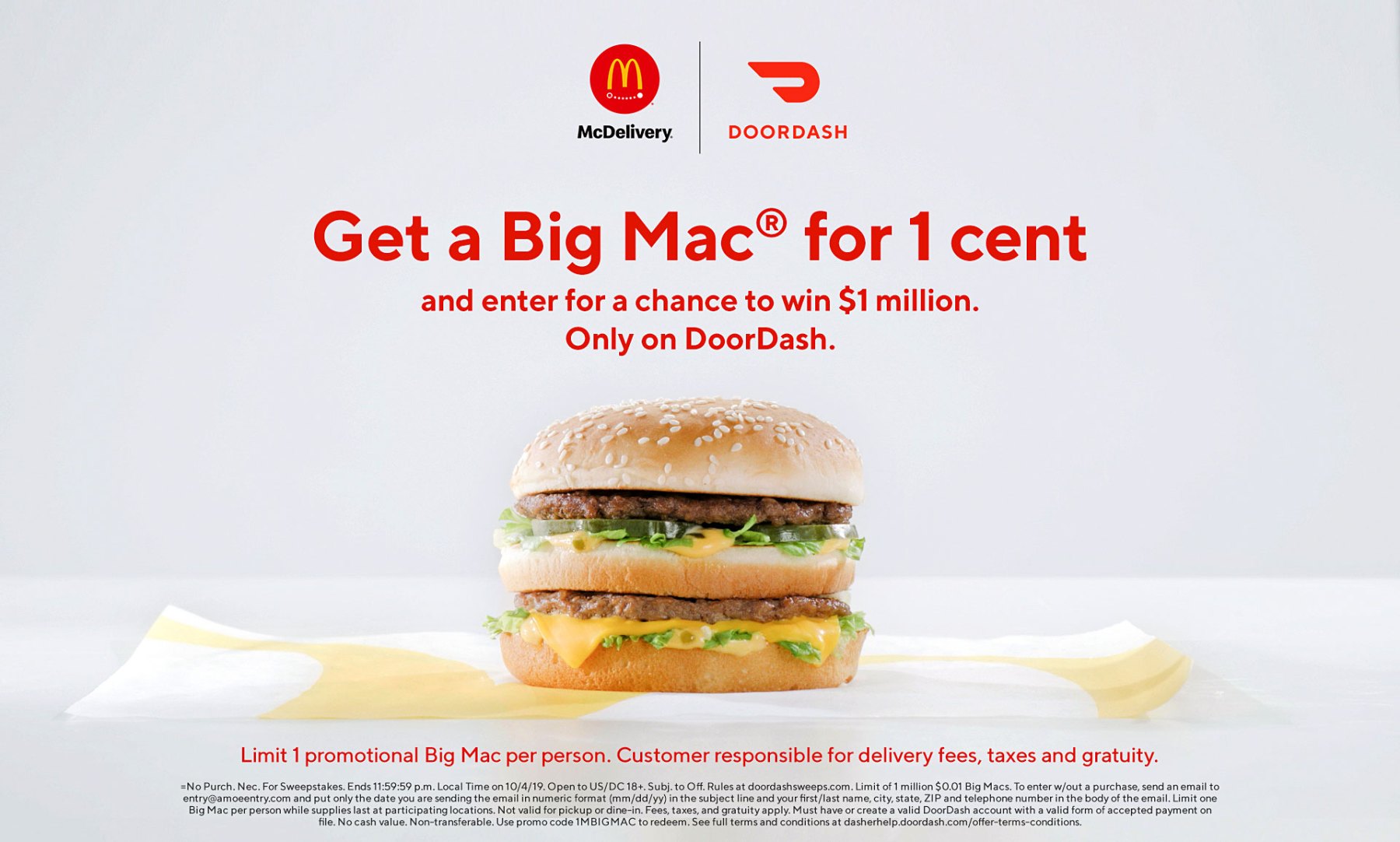 DoorDash Is Selling Big Macs for a Penny, Giving Away 1 Million Us
