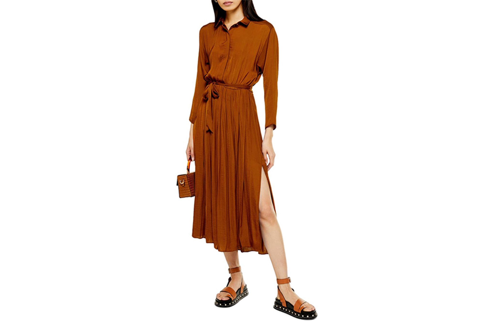 Topshop satin deals pleat shirt dress