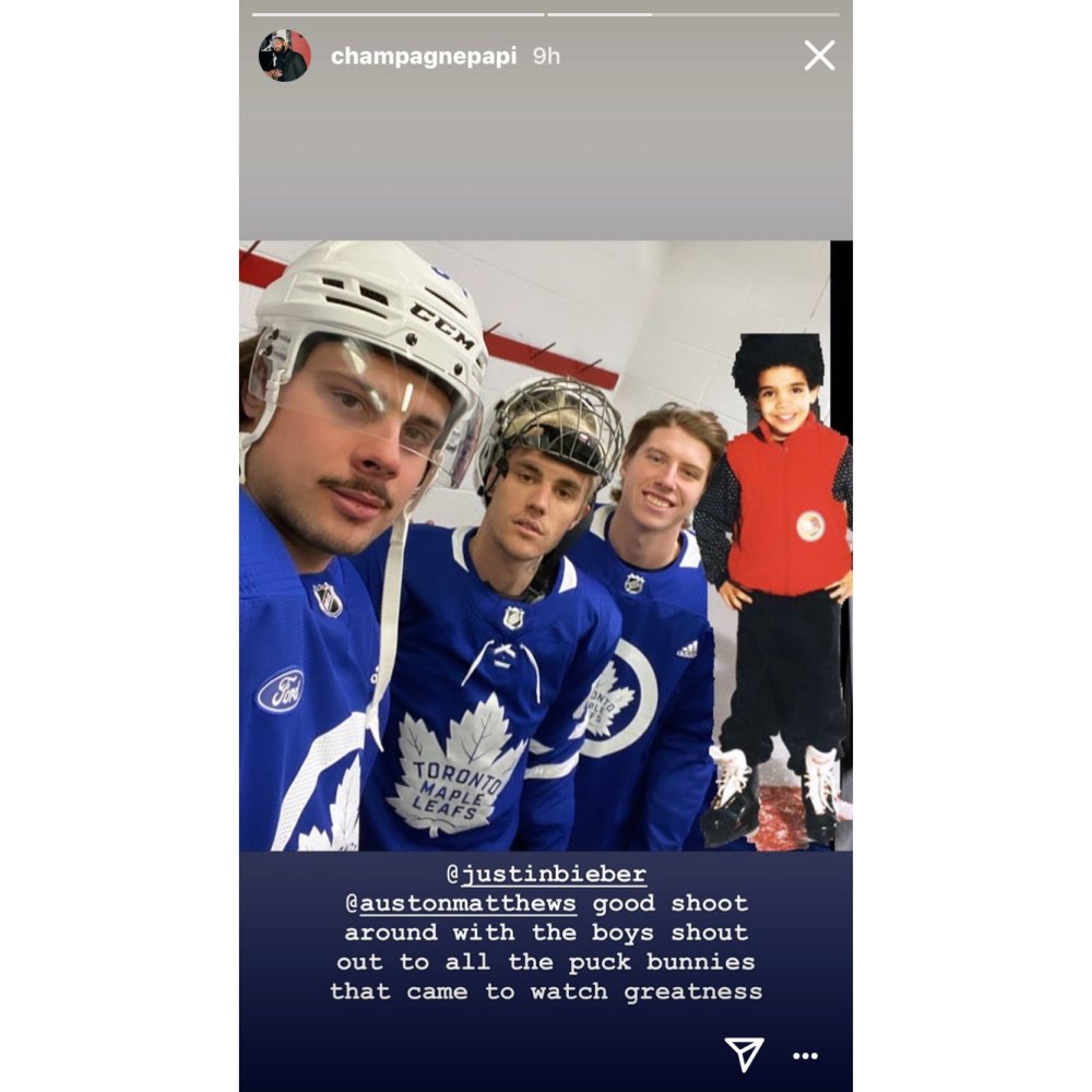 Justin and Jaxon Bieber play ice hockey with NHL's Mitch Marner