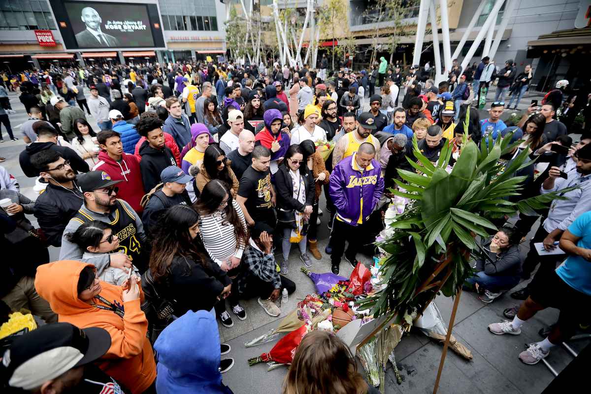 Fans gather outside Staples Center before Kobe Bryant of the Los