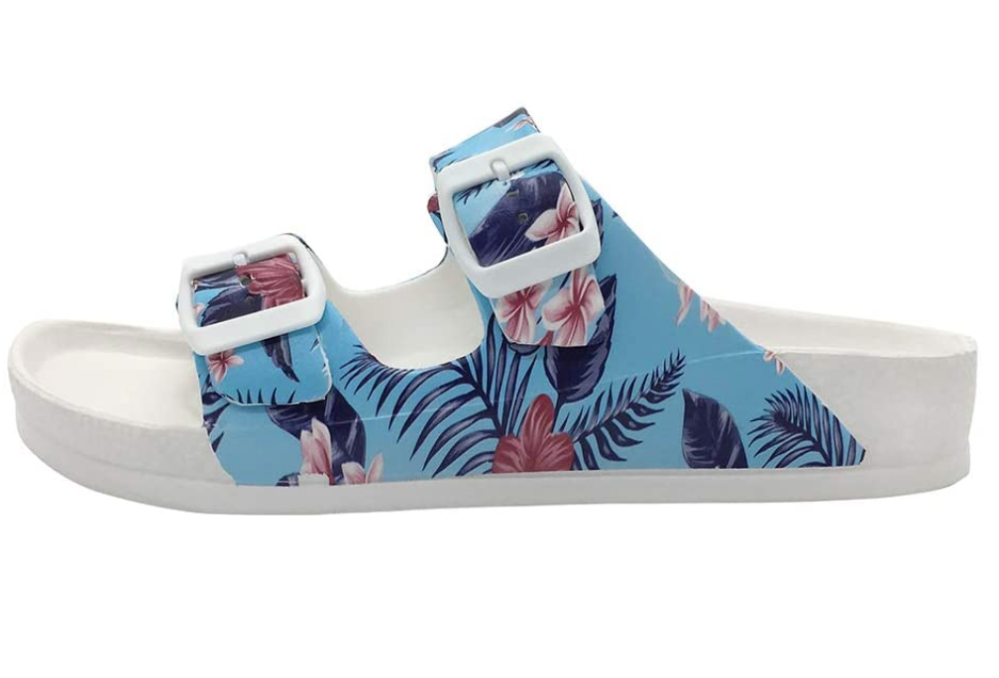 FUNKYMONKEY Women's Comfort Slides (Blue Flower)