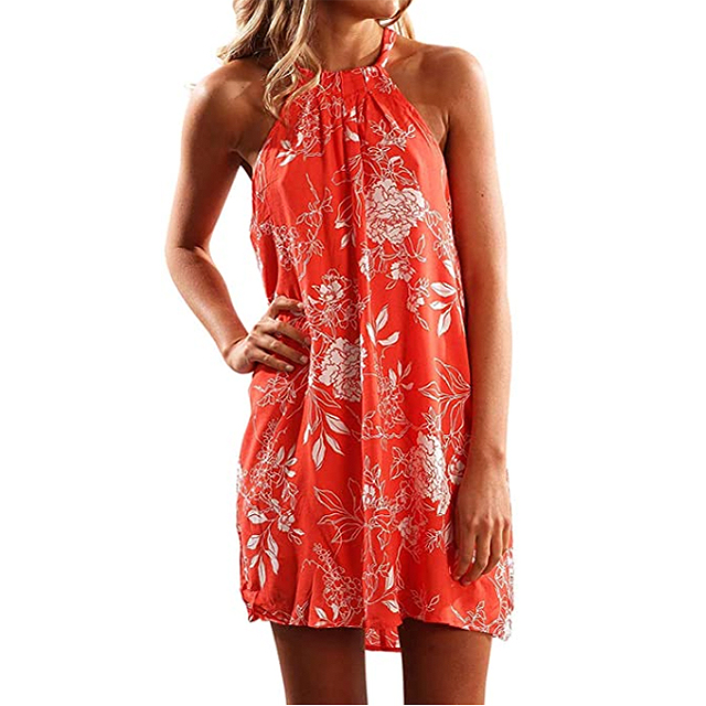 Fronage Women's Casual Sleeveless Floral Mini Dress