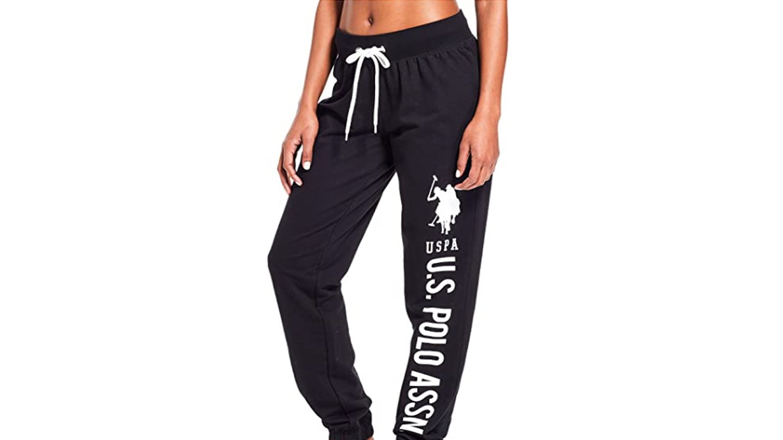  US Polo Assn Womens Sweatpants, French Terry Black