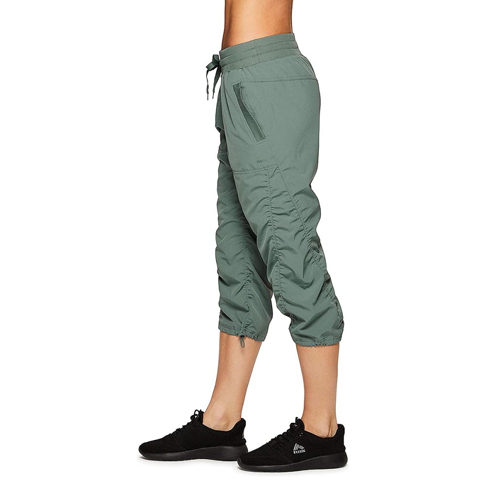 RBX Active Women's Fashion Lightweight Woven Drawstring Cargo Capri Pant  with Pockets