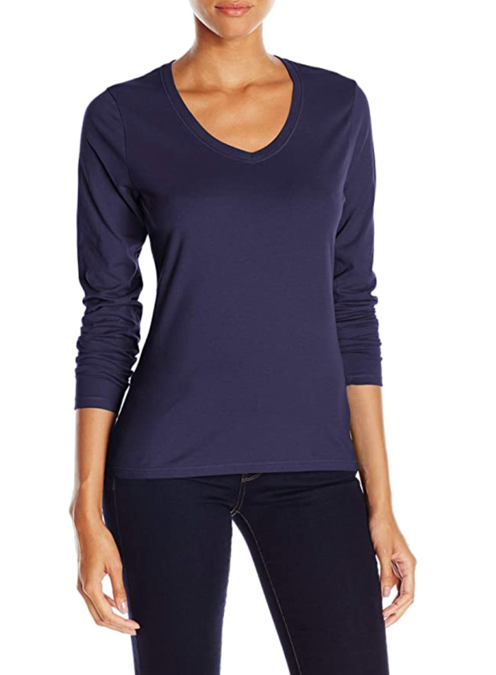 Hanes Simple V-Neck Long-Sleeve Top Is Your Key to Casual Comfort | Us ...