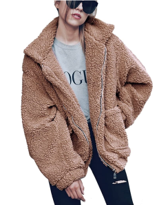 PRETTYGARDEN Women's Fashion Long Sleeve Lapel Zip Up Faux Shearling Shaggy Oversized Coat