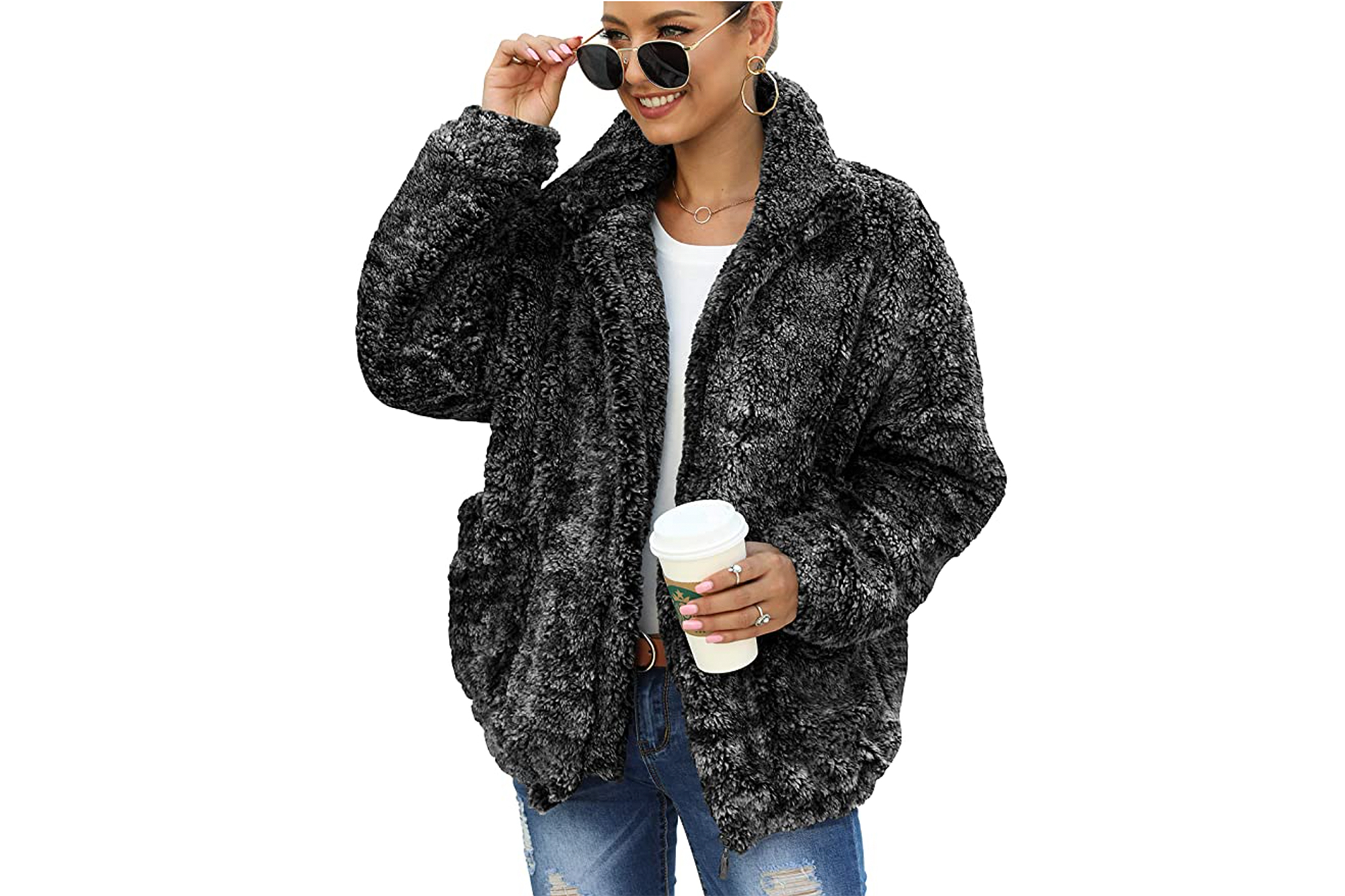 Faux shearling shaggy online oversized coat