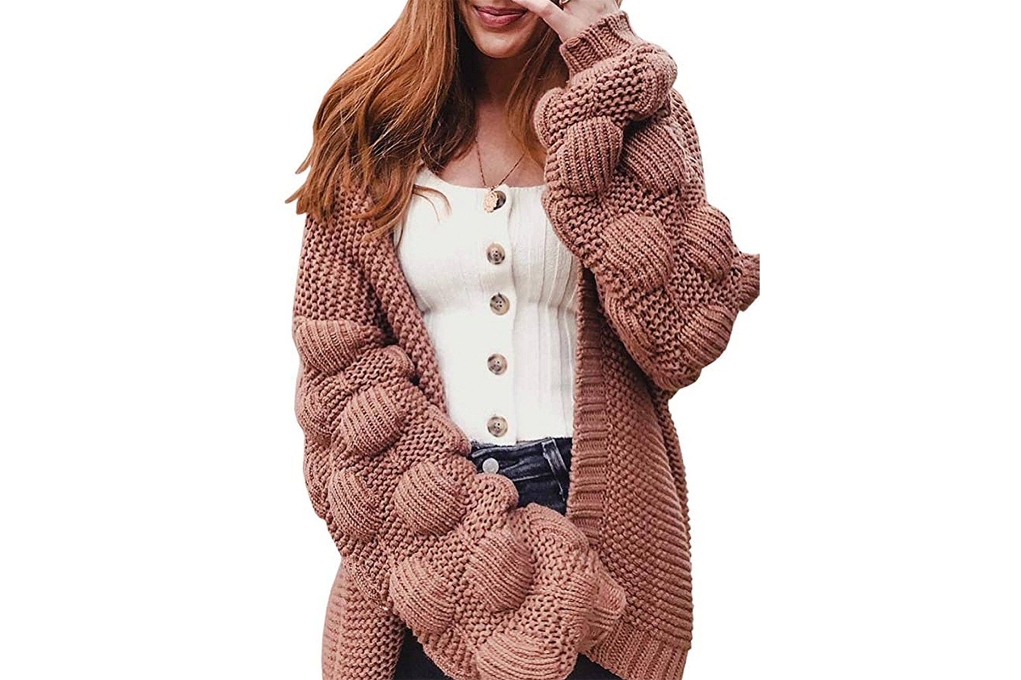 Pom pom chunky hot sale knit cardigan