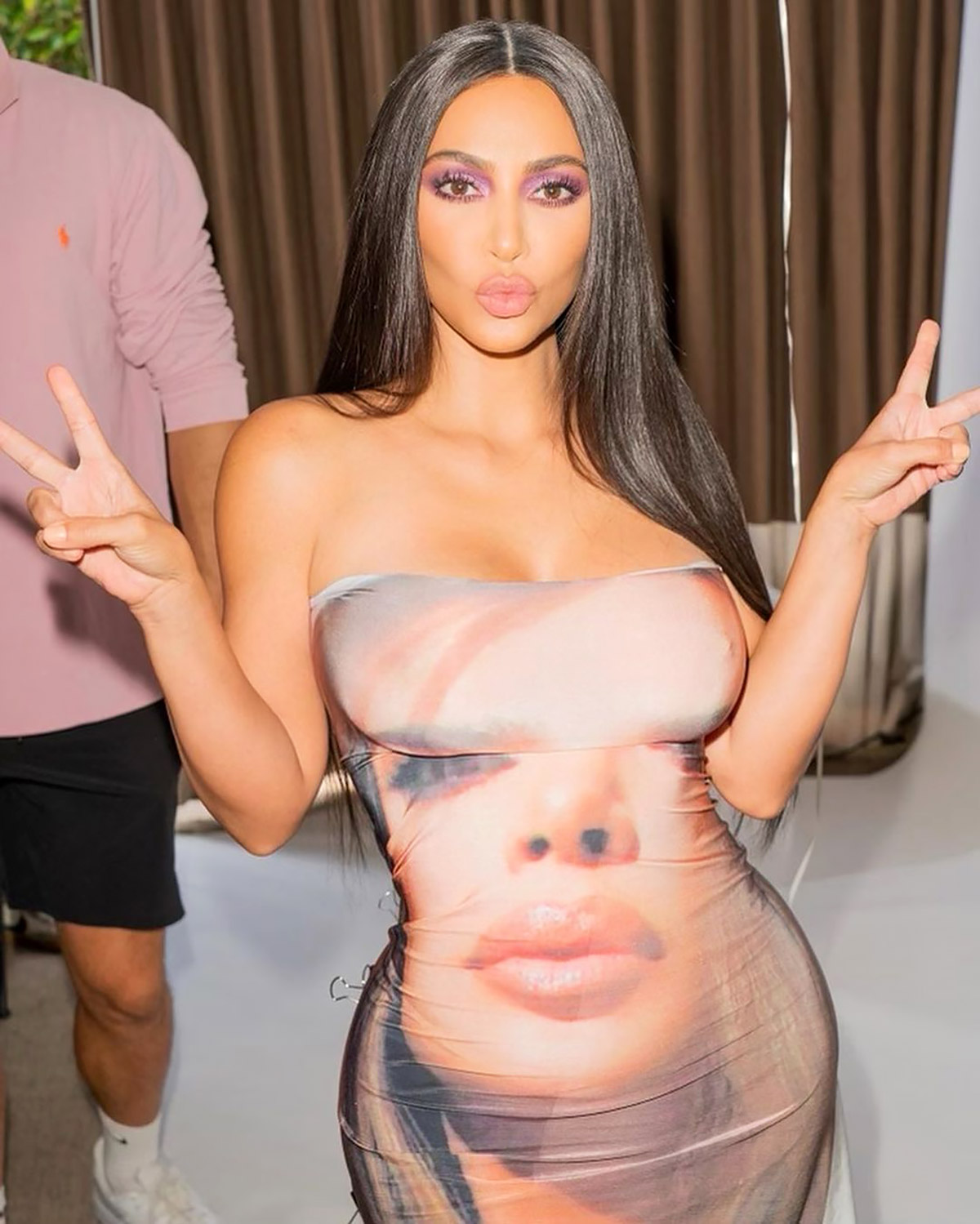 Kim Kardashian Shemale Bodybuilder - Kim Kardashian Wears a Dress With Her Face on It for KKW Beauty Shoot