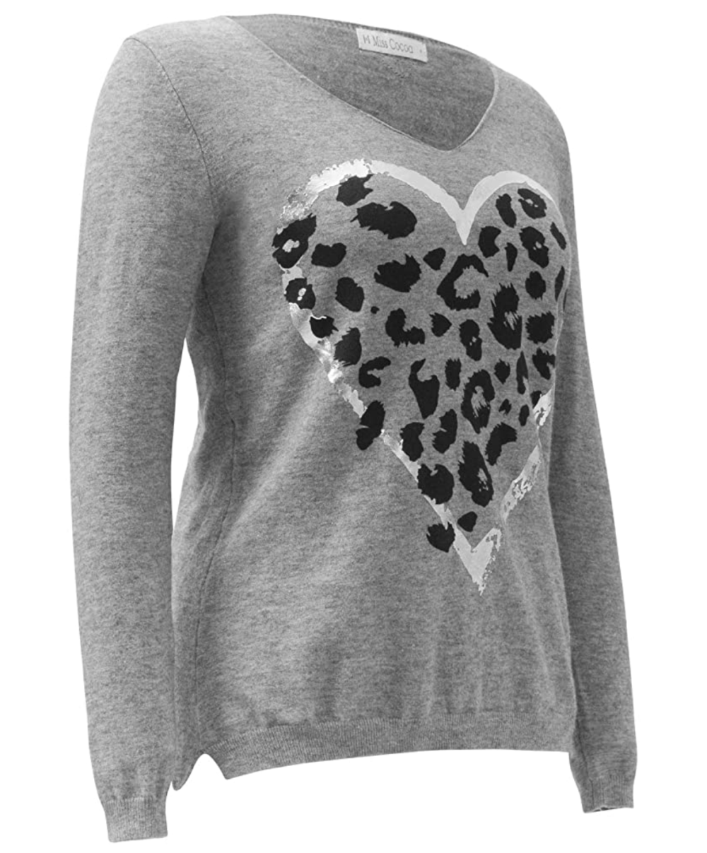 Miss Cocoa Jeans Women's Heart Leopard Print Sweater