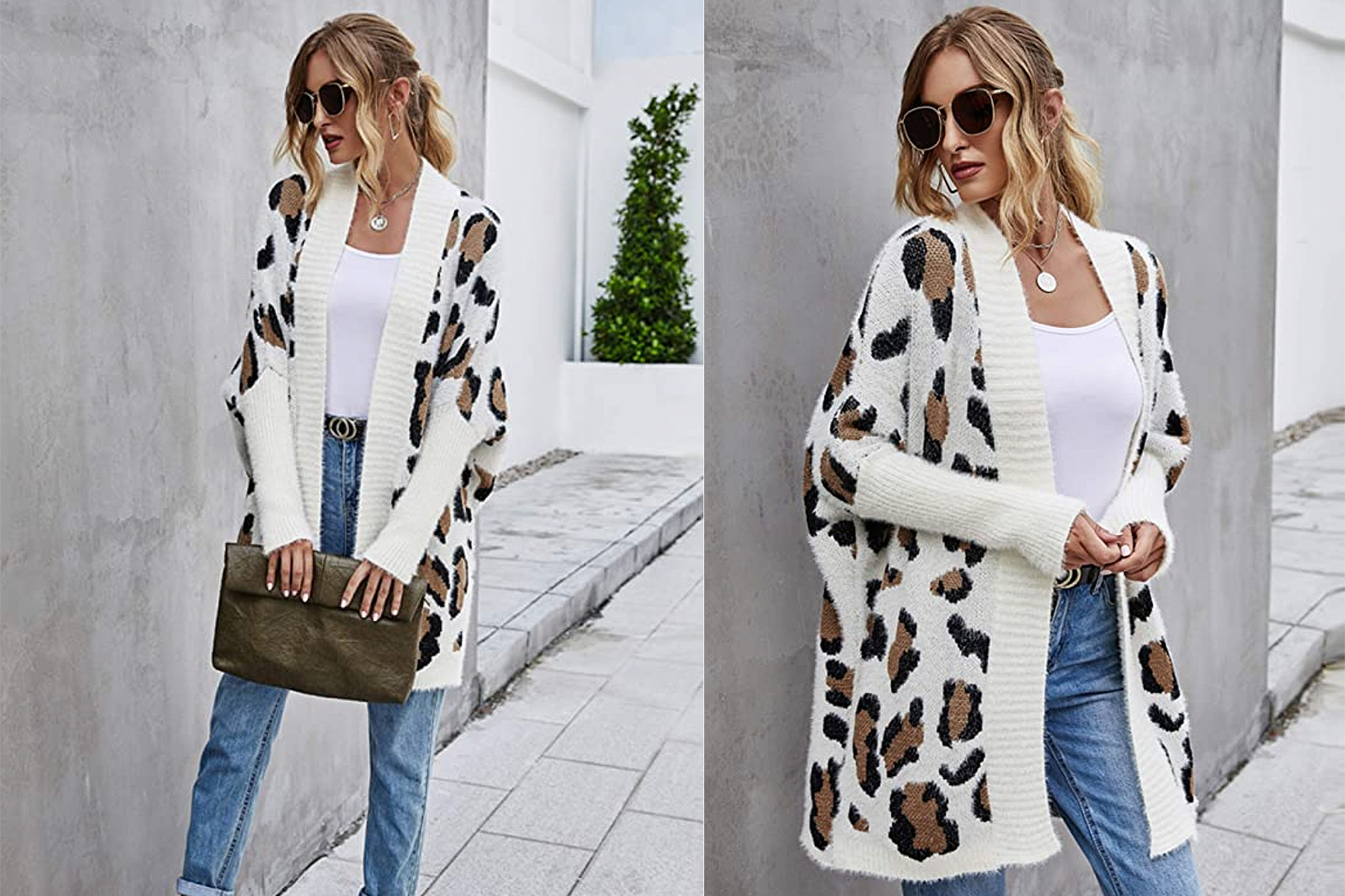 Womens long animal print on sale cardigan