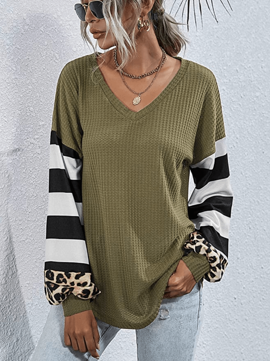 LilyCoco Adorable Waffle Knit Blouse Does Leopard Differently | Us Weekly