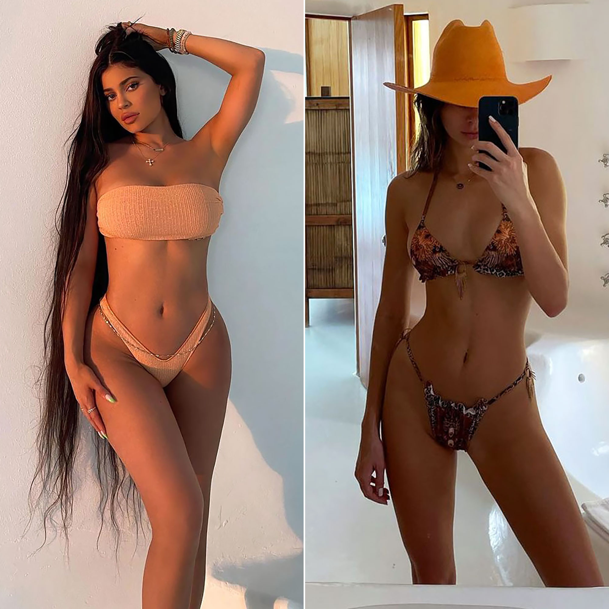 Kim Kardashian, Kendall and Kylie Jenner pose in VERY skimpy red