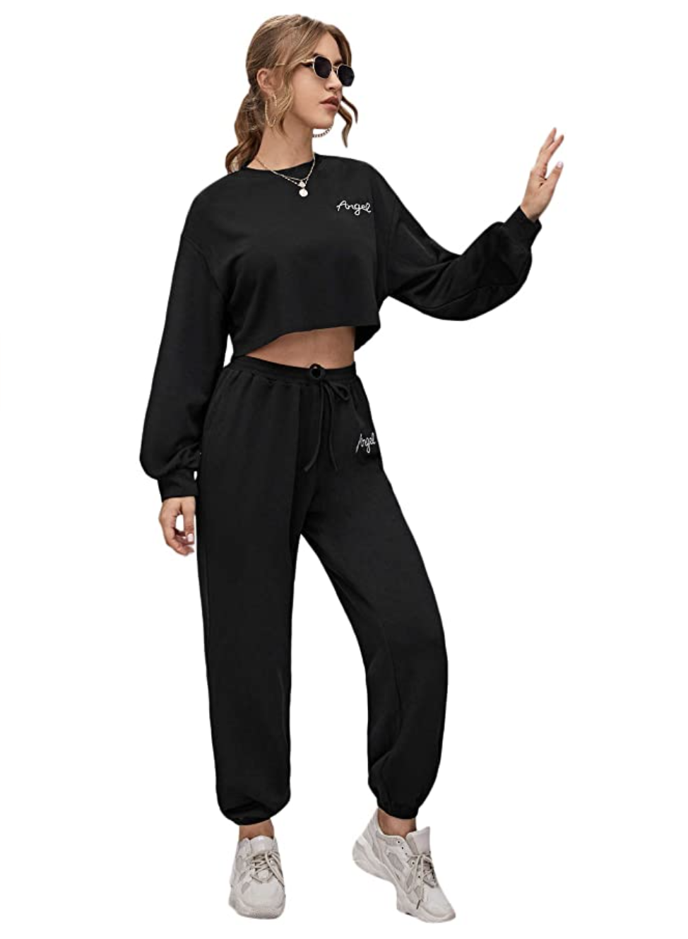 SweatyRocks Women's 2 Piece Outfits Long Sleeve Pullover Crop Top