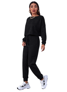 SweatyRocks Women's 2 Pieces Outfits Long Sleeve Crop Top and Sweatpants Jogger Set