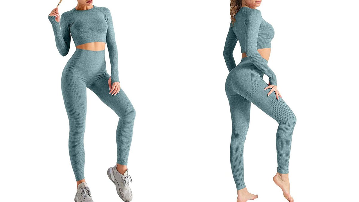 Women's 2 Piece Set - Feminine Yoga Pants with Semi-sheer Inserts