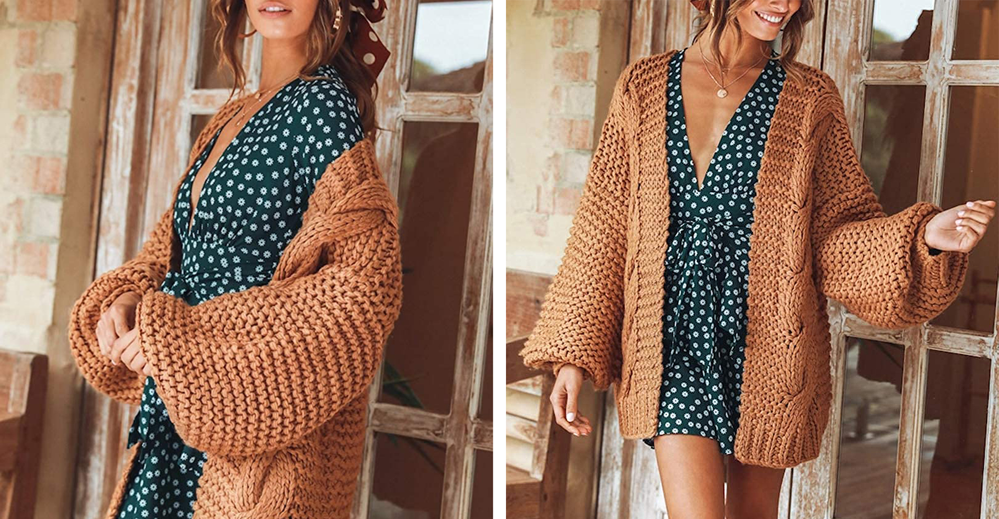 Cicy Bell Chunky, Lantern-Sleeve Cardigan Is a Style Essential