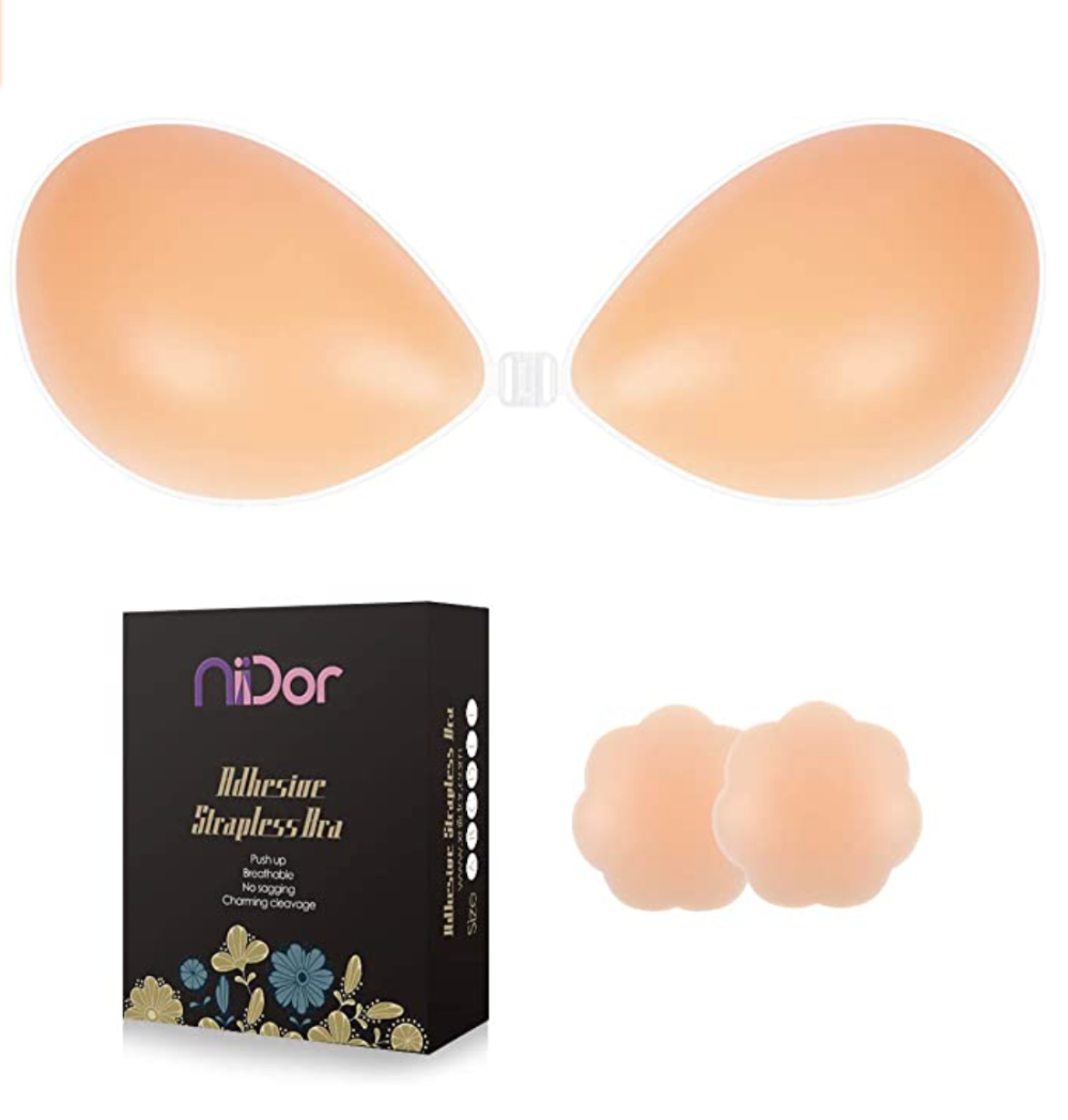 Niidor Sticky Bra, Strapless Adhesive Backless Bra for Women Breathable  Invisible Bra with Nipple Covers