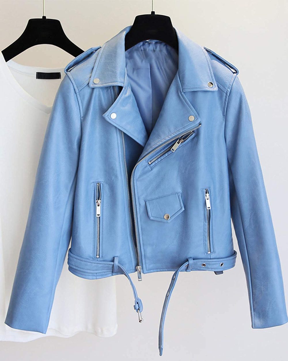 Blue Faux-Leather Jacket From  Is a Spring Essential