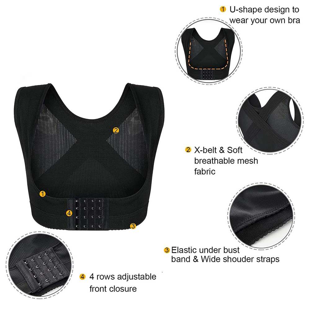 Posture Corrector Bra, Chest Brace Up Back Support Brace for Women Front  Closure Wire Free Back Support Posture Bra Shapewear Tops Breast Support  Brace Belt,set of 2 