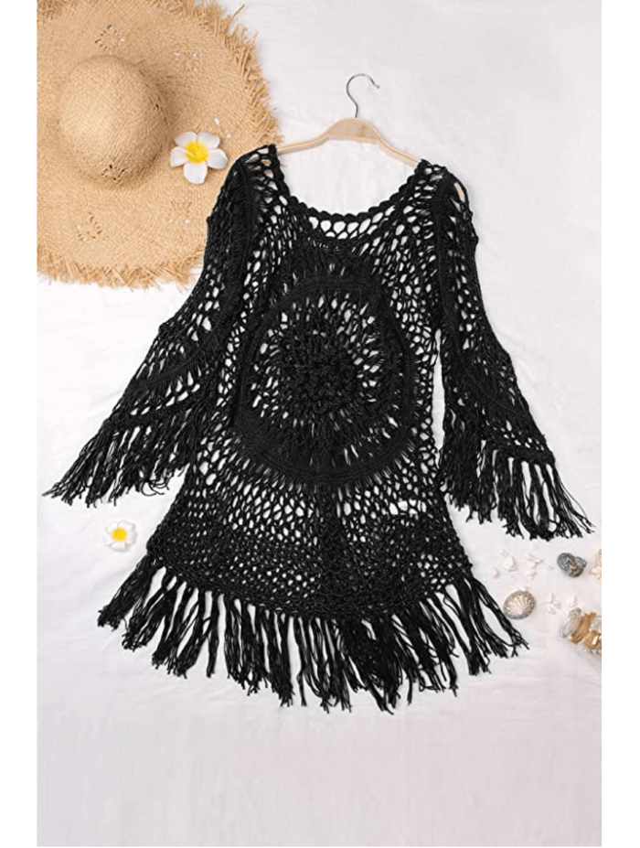 Sunset and Swim Black Lace Crochet Swimsuit Cover Up Dress