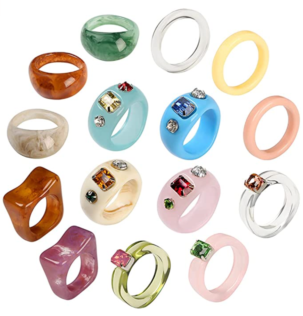 AIDSOTOU 20 Pcs Resin Acrylic Cute Trendy Ring Set