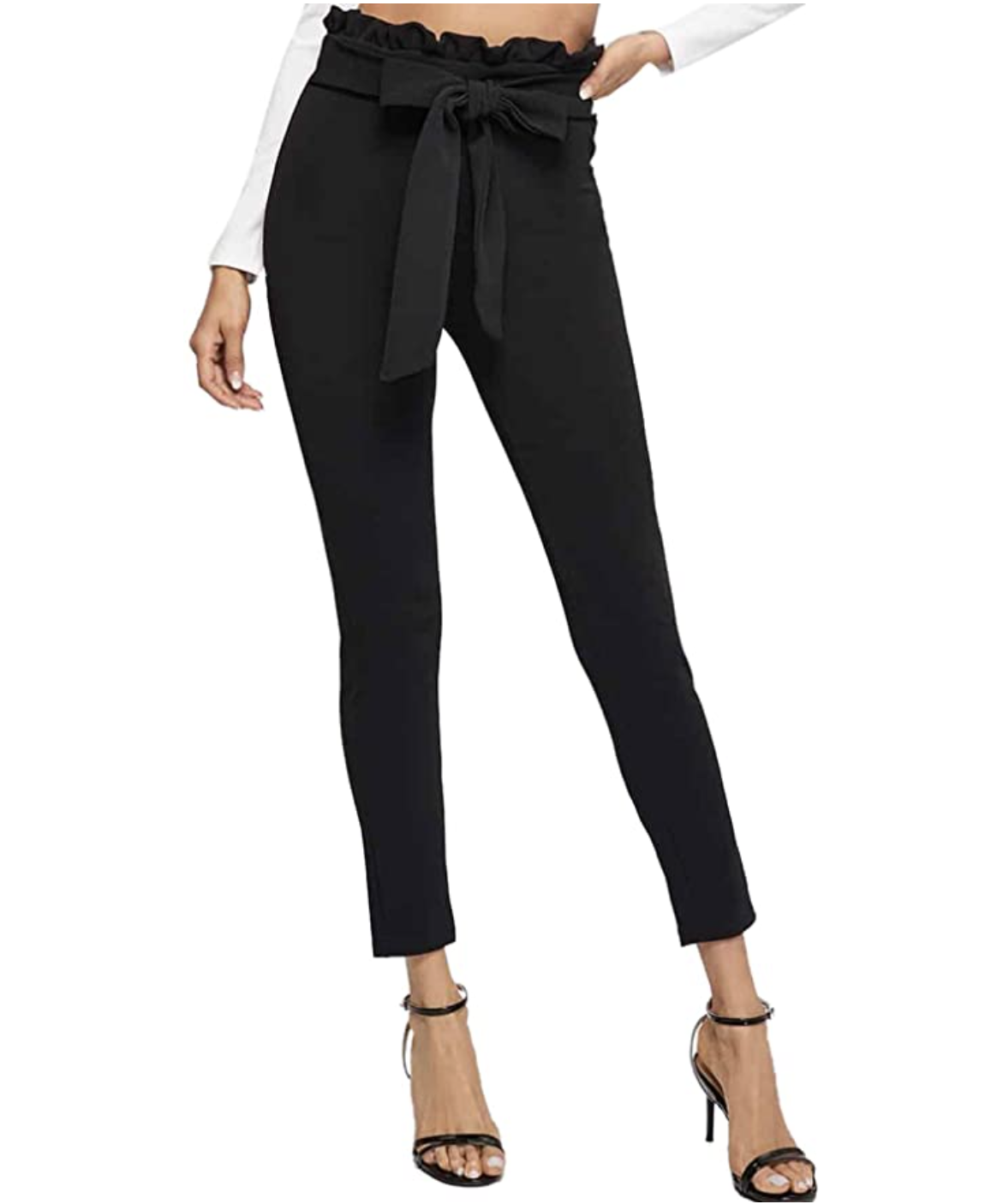 SHEIN Privé Belted Paperbag Waist Skinny Pants | SHEIN