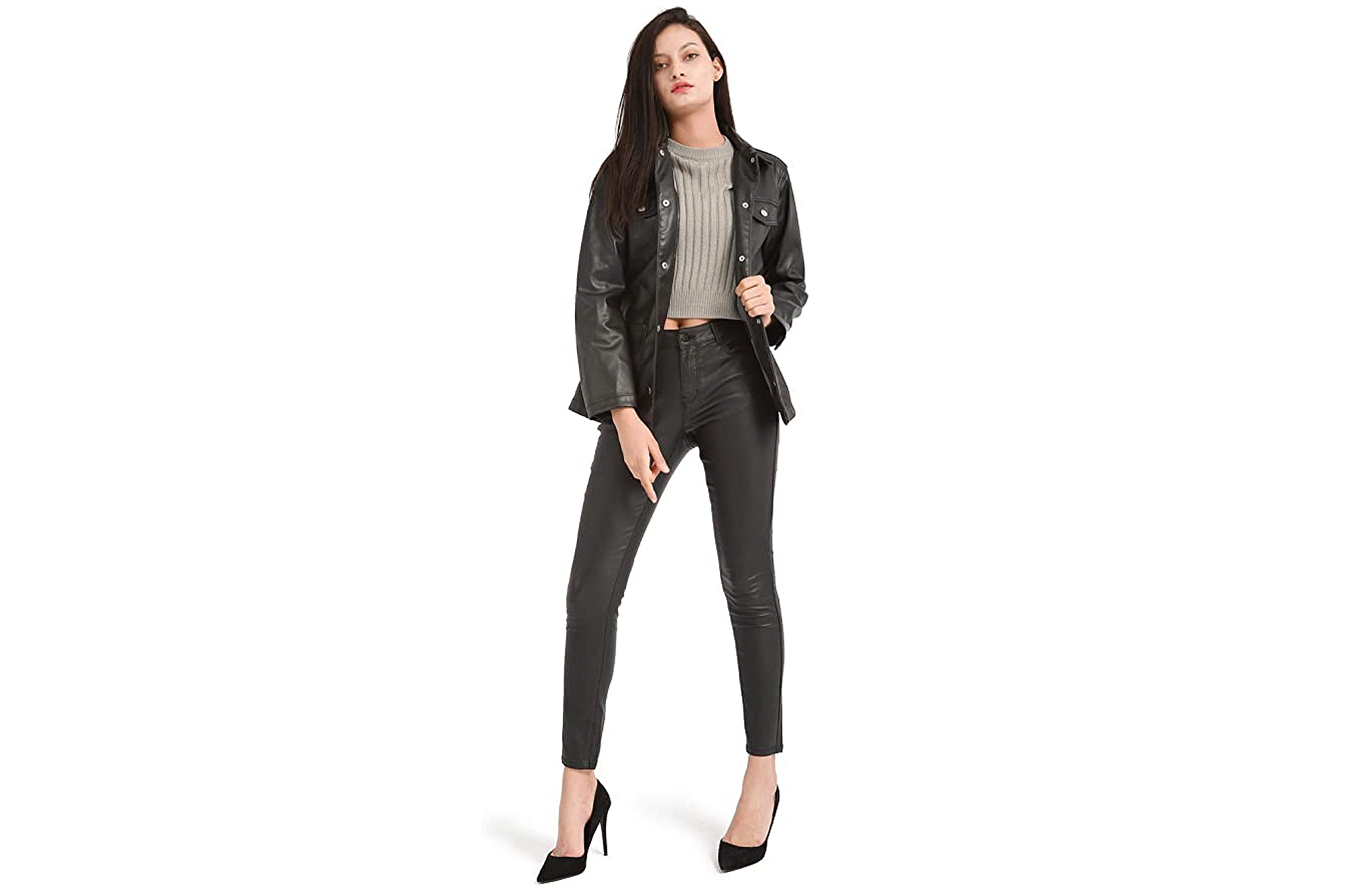 Women's black stretch on sale faux leather pants