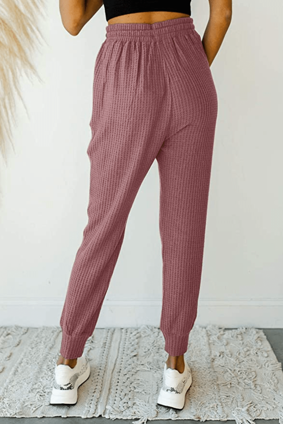 Wine And Unwind Waffle Knit Joggers In Violet • Impressions Online Boutique