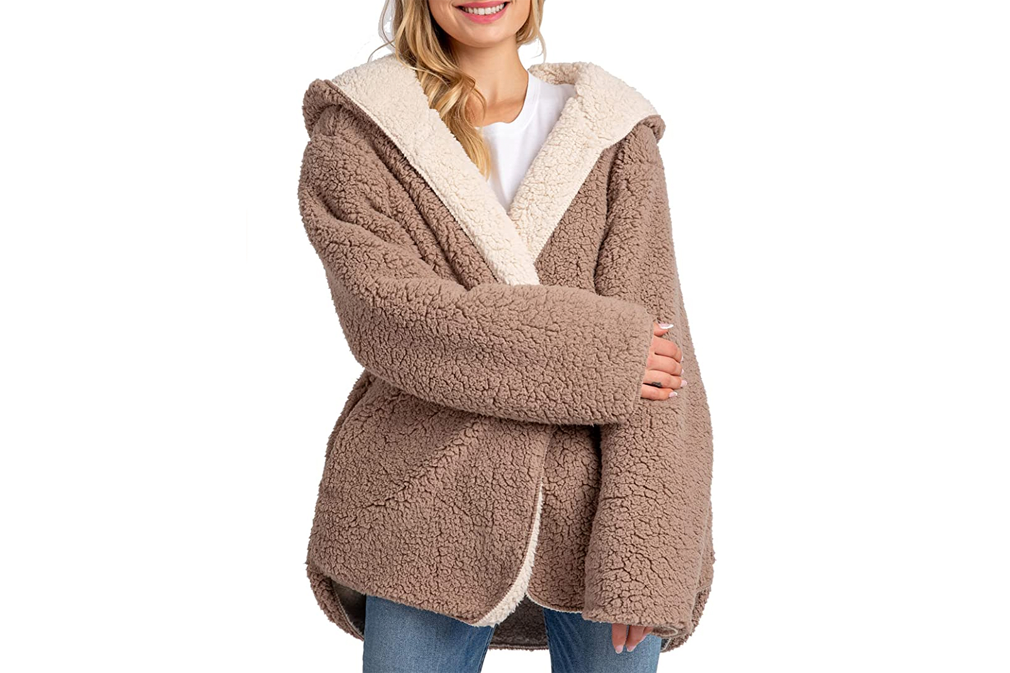 Oversized teddy jacket outlet with hood